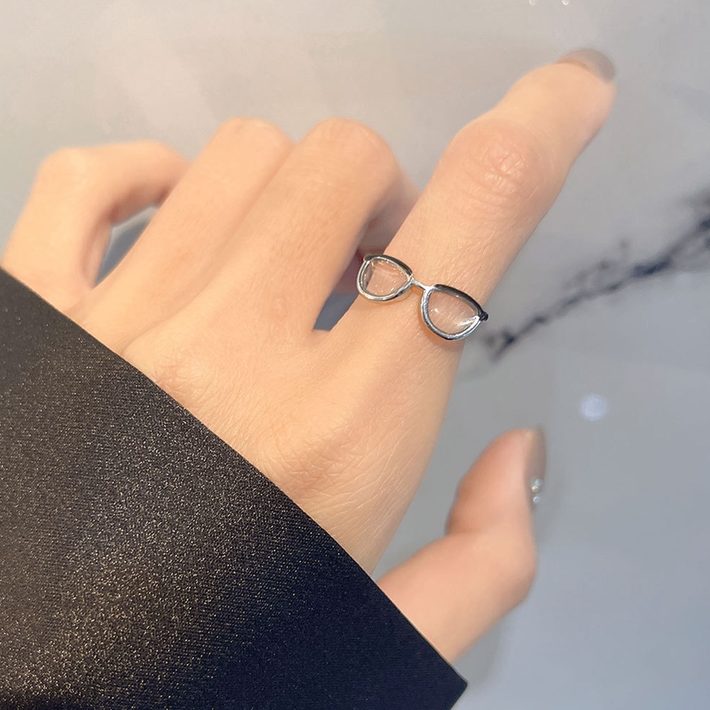 Hu Hu Hu Hu Hu Alat Bantu Pasang Kacamata♡ Cincin Model Terbuka Bahan Tembaga Desain Kacamata Gaya Simpleunik Adjustable Untuk Wanita