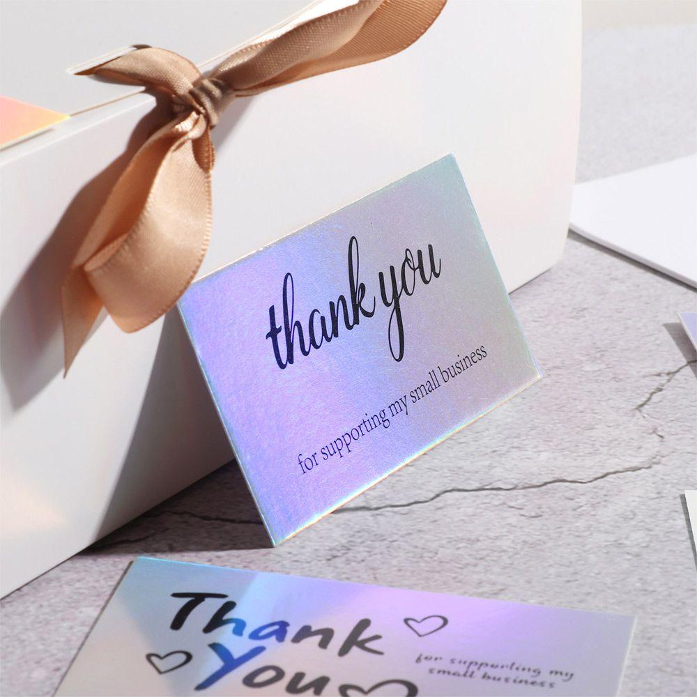 Solighter 50pcs Thank You Card Paket Eceran Online Customer Shopping Gift Kartu Ucapan Syukur Hologram