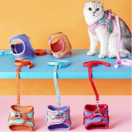 Premium Tali Tuntun Badan Kitten, Anak Kucing, Kucing, Puppy dan Anjing Kecil / Dog Cat Leash Harness with Reflective Strap Pet Vest