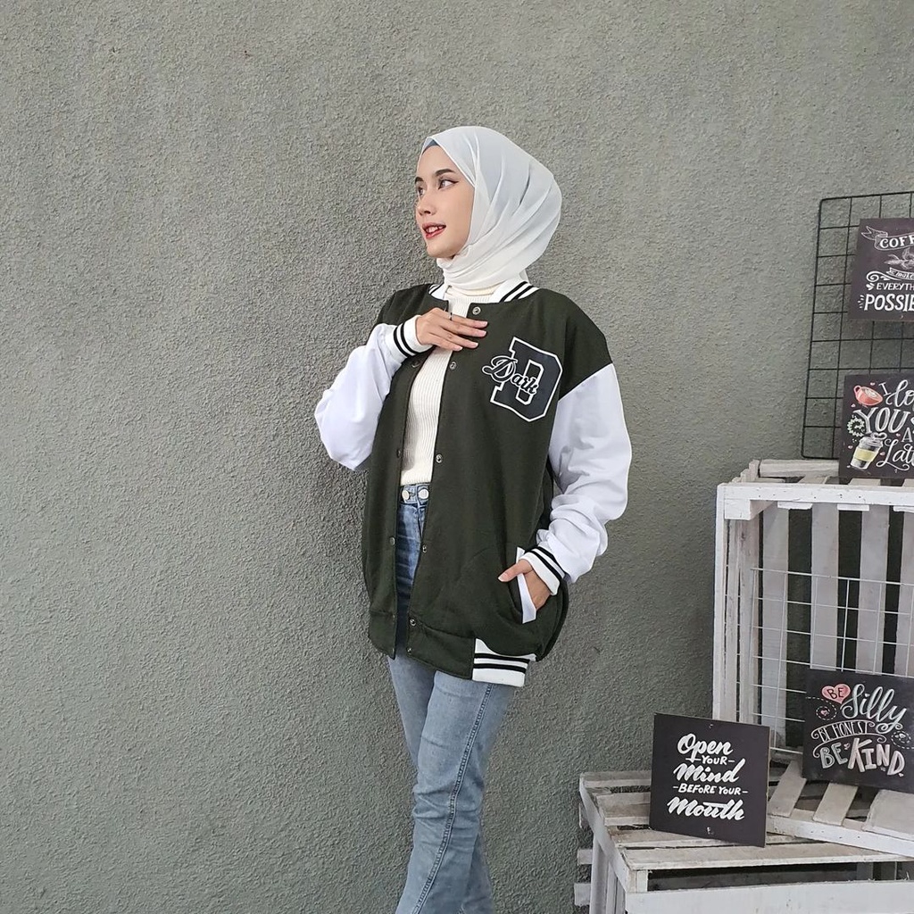 DARK BASEBALL 2XL 3XL Varcity Jacket Oversize Pria Wanita-Jacket Pria Wanita Style Kekinian Korean Style