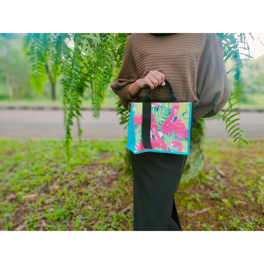 totebag tas tangan print motif flaminggo wanita hijab kata motivasi model tali kekinian