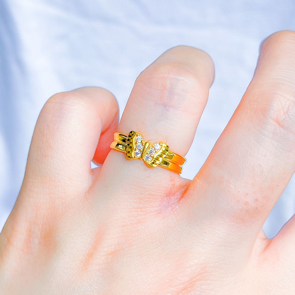 Cincin lebar anak dan dewasa emas asli kadar 700 70 16k love kupu bulat mariposa ringan 1 gram mas kuning permata bulat ukir kilat nampak besar