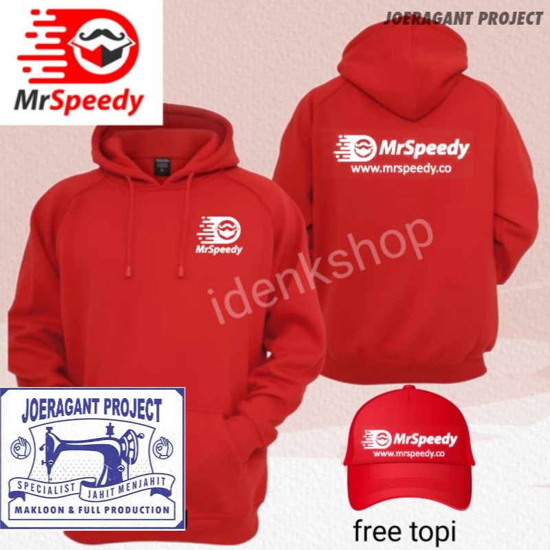 Hoodie oblong mrspeedy kurir merah cabe + topi bahan cotton fleece tebal UK lokal JP