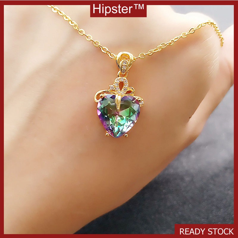 Hot Fashion Romantic Heart-Shaped Colorful Gold Pendant Necklace