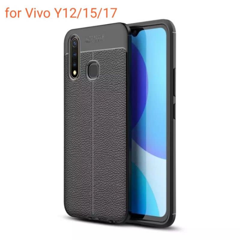 Case casing vivo y12/y12i/y15/y17 softcase Autofocus hitam kulit jeruk