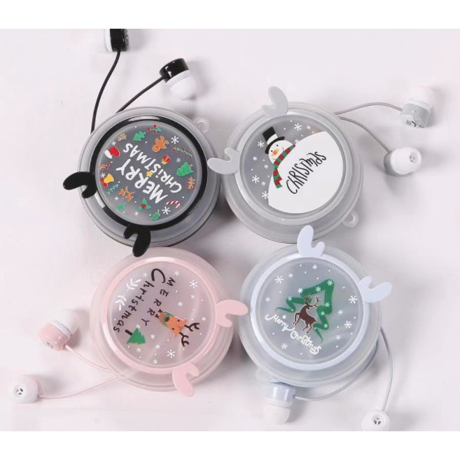 [A-113] / [A-117] Headset Earphone MERRY CHRISTMAS / Wadah Earphone Tema Natal Xmas Simple Elegan