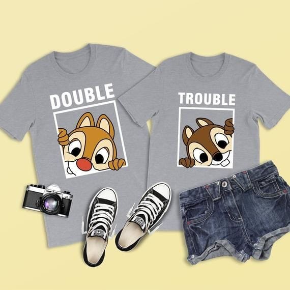 MYSTIQUE.ID-BAJU KAOS COUPLE DOUBLE&amp;TROUBLE T-SHIRT LUCU DAN AESTHETIC