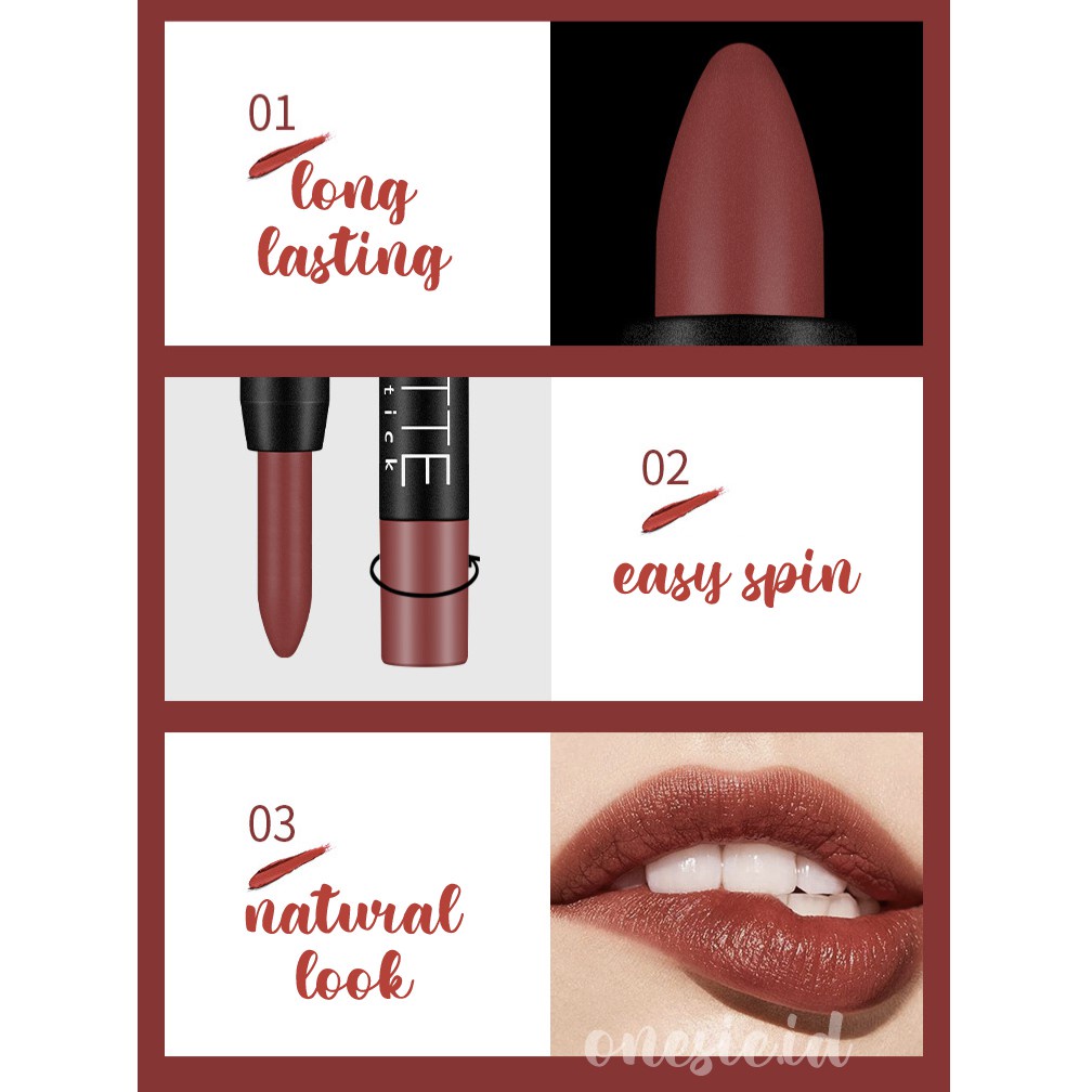 DNM Pensil Lipstik Matte Clay Lipstick Pencil Tahan Lama Dan Tidak Lengket Long Lasting Matte Rotate 19 Colour LA081