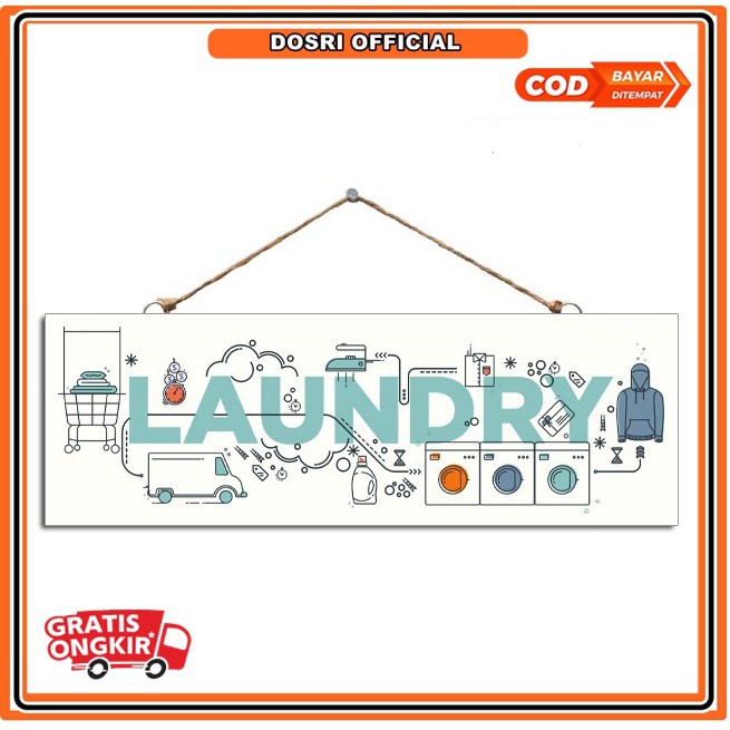 [NEW] Hiasan Pintu Tulisan Laundry Wall Decoration 10cm x 30cm Tema Laundry