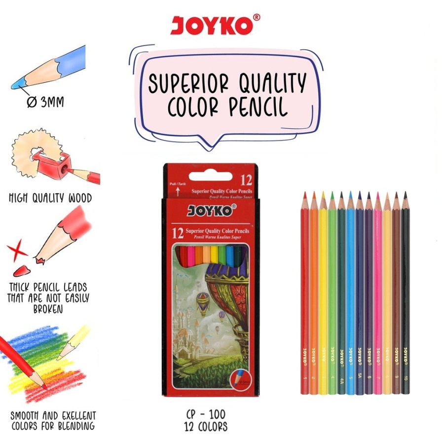 

COLOR PENCIL / PENSIL 12 WARNA JOYKO PANJANG CP-100
