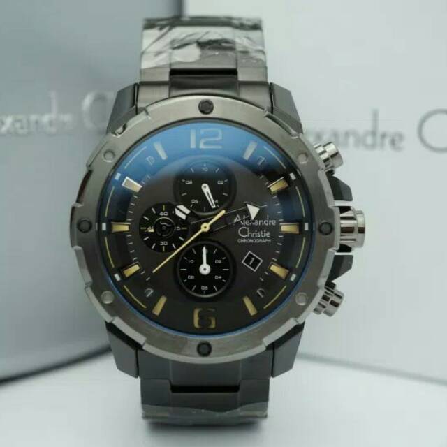 JAM TANGAN PRIA / COWOK ALEXANDRE CHRISTIE FULL BLACK TALI RANTAI ORIGINAL - HITAM AC 6410 LAKI