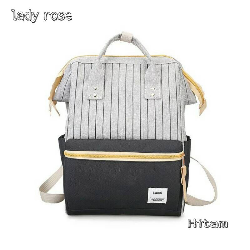 Tas Ransel Batam Wanita Cantik Annelo garis Tas Ransel Cewek Backpack Sekolah Remaja Wanita Perempuan Korea SMARansel sekolah motif-Hitam