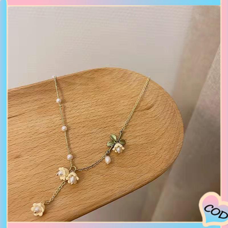 COD❤️ Bunga Anggrek Mutiara Musim Semi Desain Unik Indah Elegan Anting-Anting Gelang Kalung-A.one