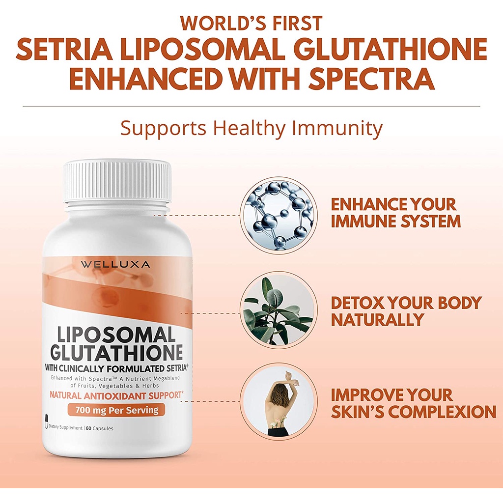 Welluxa Liposomal Glutathione Setria 700 mg Antioxidant Detox Cardiovascular Immune