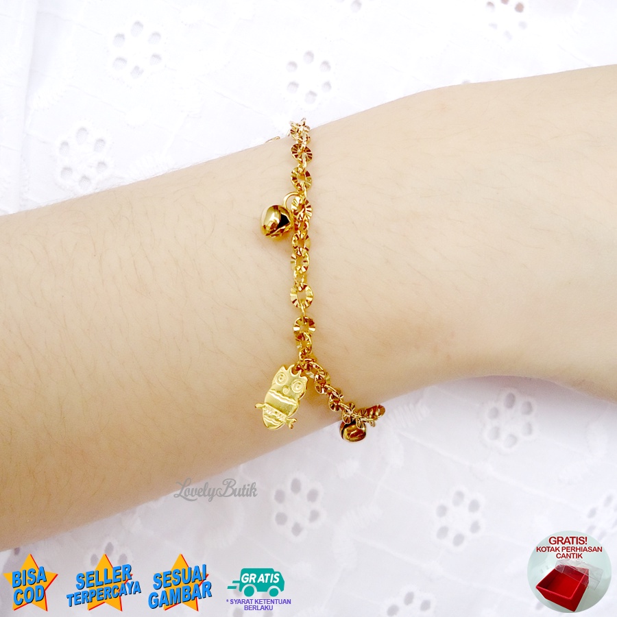 Lovelybutik Gelang Anak Perempuan Titanium Asli Anti Karat Gelang Tangan Anak Burhan Kecil Krincingan Rantai Nori Donat Ukuran 15 Cm BONUS TEMPAT PERHIASAN