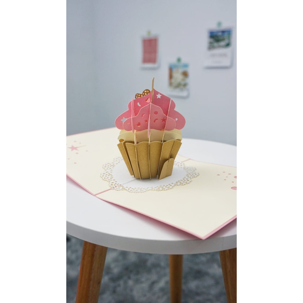 KARTU 3D POP UP CUPCAKE ULANG TAHUN KARTU ULANG TAHUN BIRTHDAY CARD GREETING CARD TIMBUL