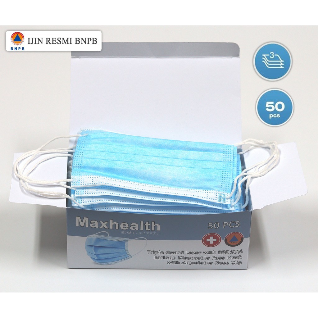 Masker 3 ply Earloop Disposable Mask / Masker Penutup Hidung 3 Ply