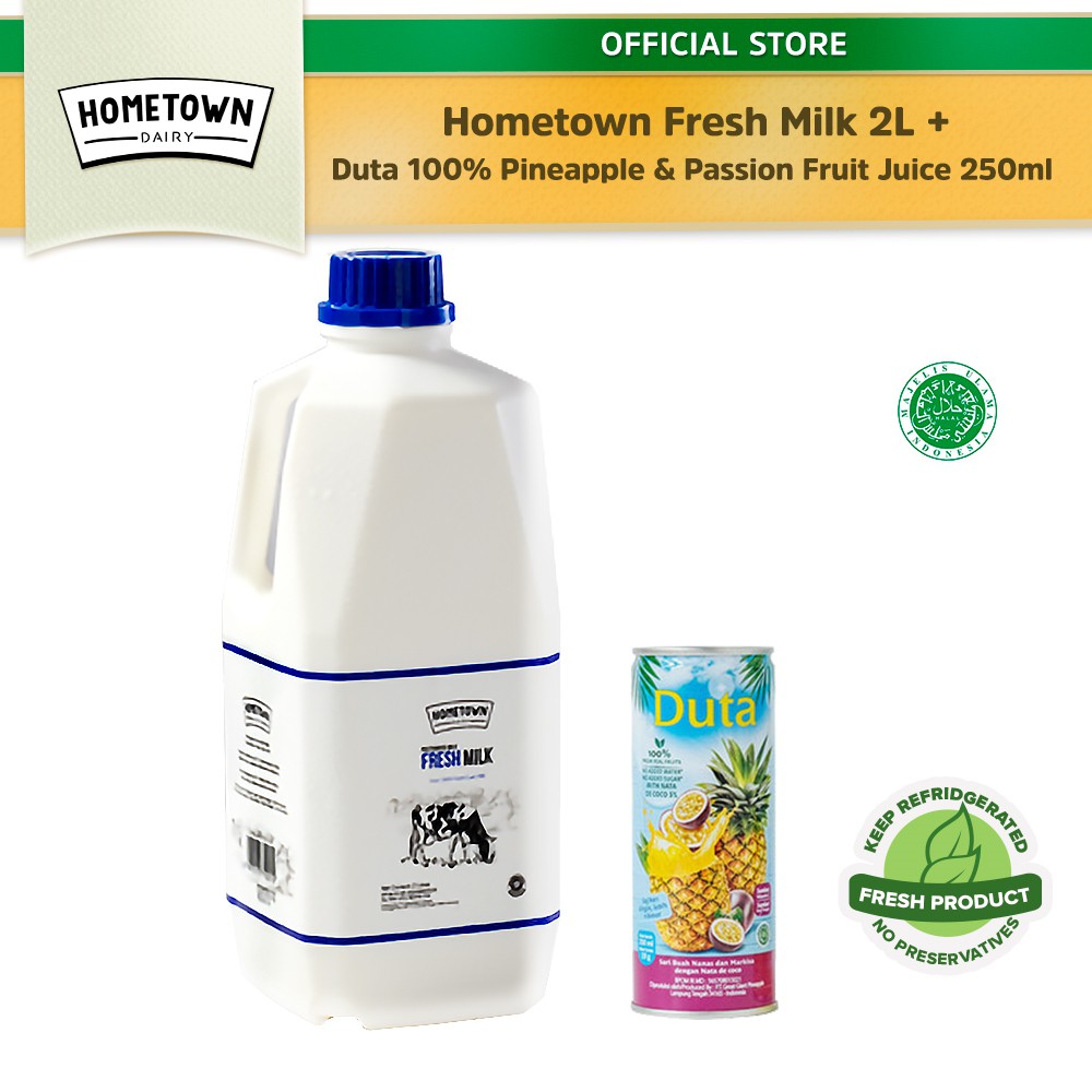 

Hometown Fresh Milk Susu Segar 2L + Duta 100% Pineapple and Passion Fruit Juice 250ml