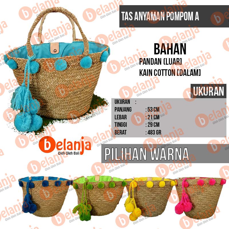 Tas Anyam Pompom  A / tas anyaman tas piknik prawedding