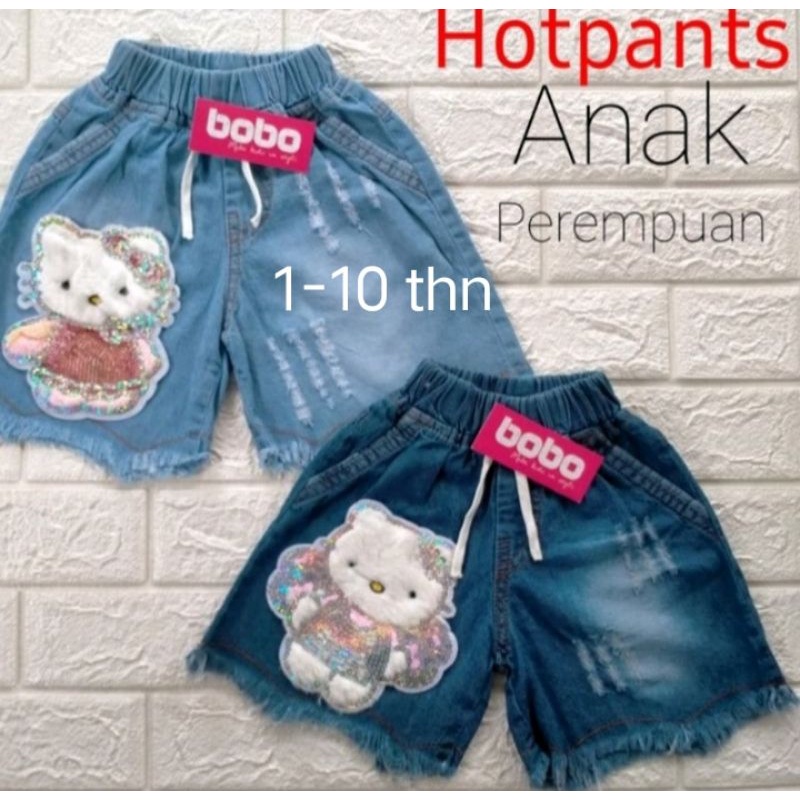 Celana pendek Hotpant jeans anak gambar karakter bulu ukuran 1-10 thn