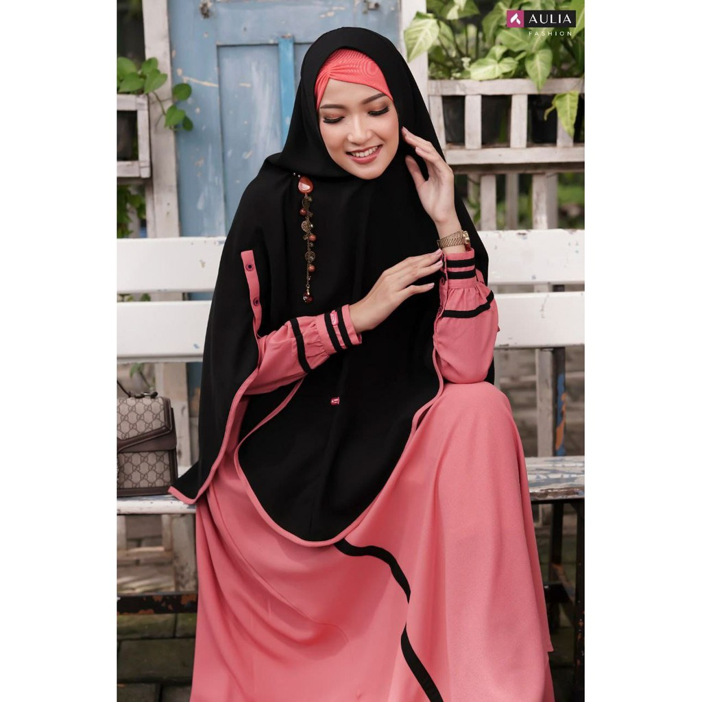 PROMO LIMITED  SET GAMIS AULIA FASHION/SET GAMIS SYAR'I SALWA COTTON CANDY BLACK BY AULIA FASHION BA