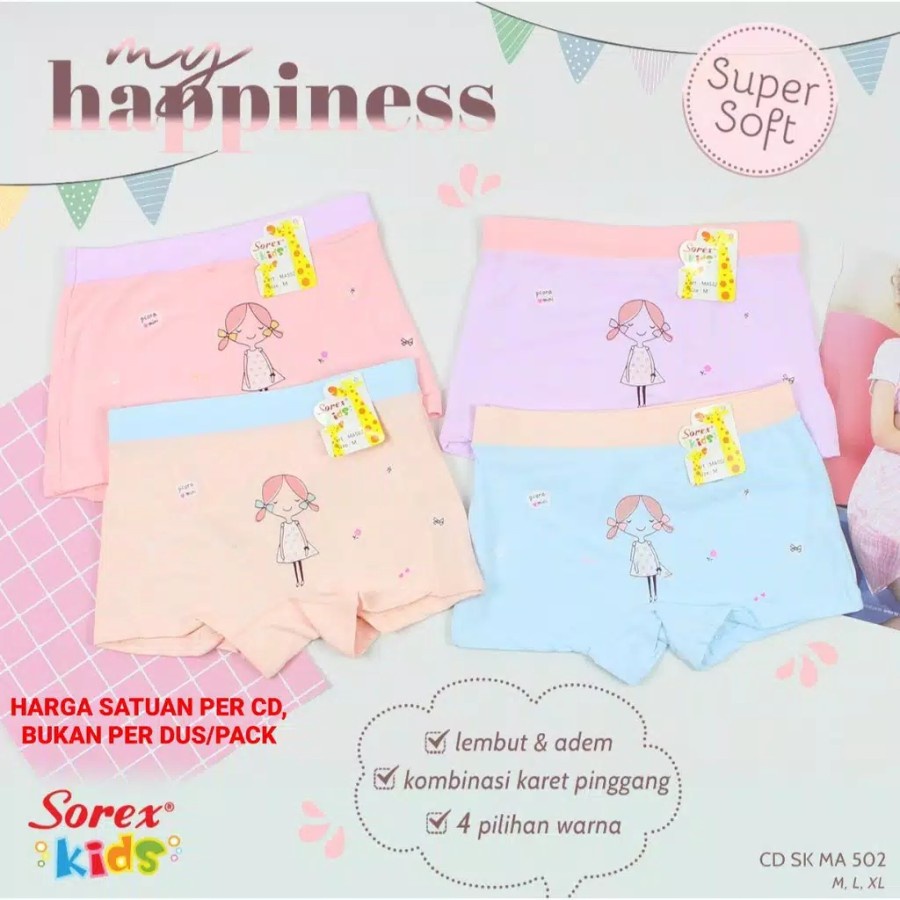 Sorex Boxer Anak Perempuan My Happiness Super Soft SK MA 502 Isi 3Pcs