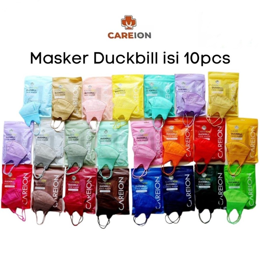 Masker Duckbill Careion 4ply Warna Premium isi 10PC Masker Duck bill 3D Dewasa Disposable Mask(10PC)