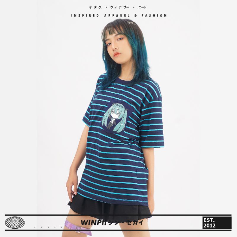 Striped T-Shirt Hatsune Miku Vocaloid