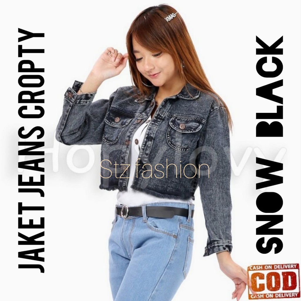 JAKET JEANS CROP // JAKET WANITA RAWIS // JAKET CROP MURAH WARNA SNOW