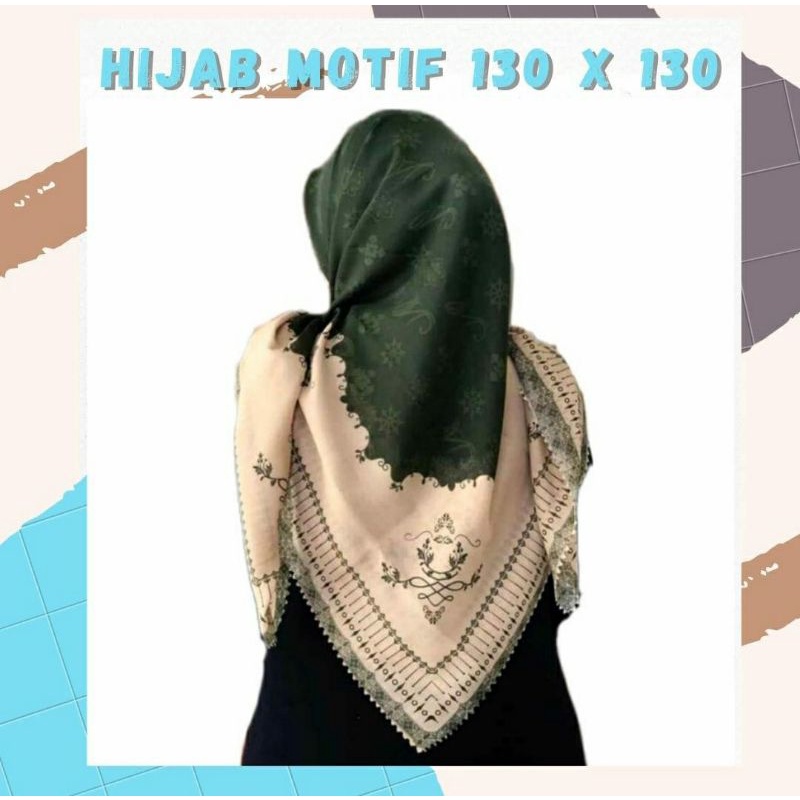 NEW JILBAB HIJAB VOAL MOTIF SYAR'I 130X130 PREMIUM SQUARE LASERCUT KERUDUNG SEGI EMPAT-BRIK ARMY