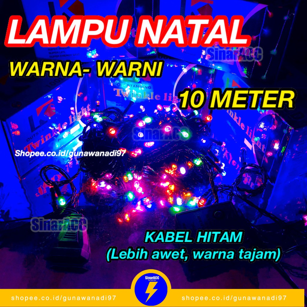 Lampu Natal Kabel Hitam 10 Meter Lampu Tumblr kabel hitam 10 Meter rainbow warna warni Led RGB