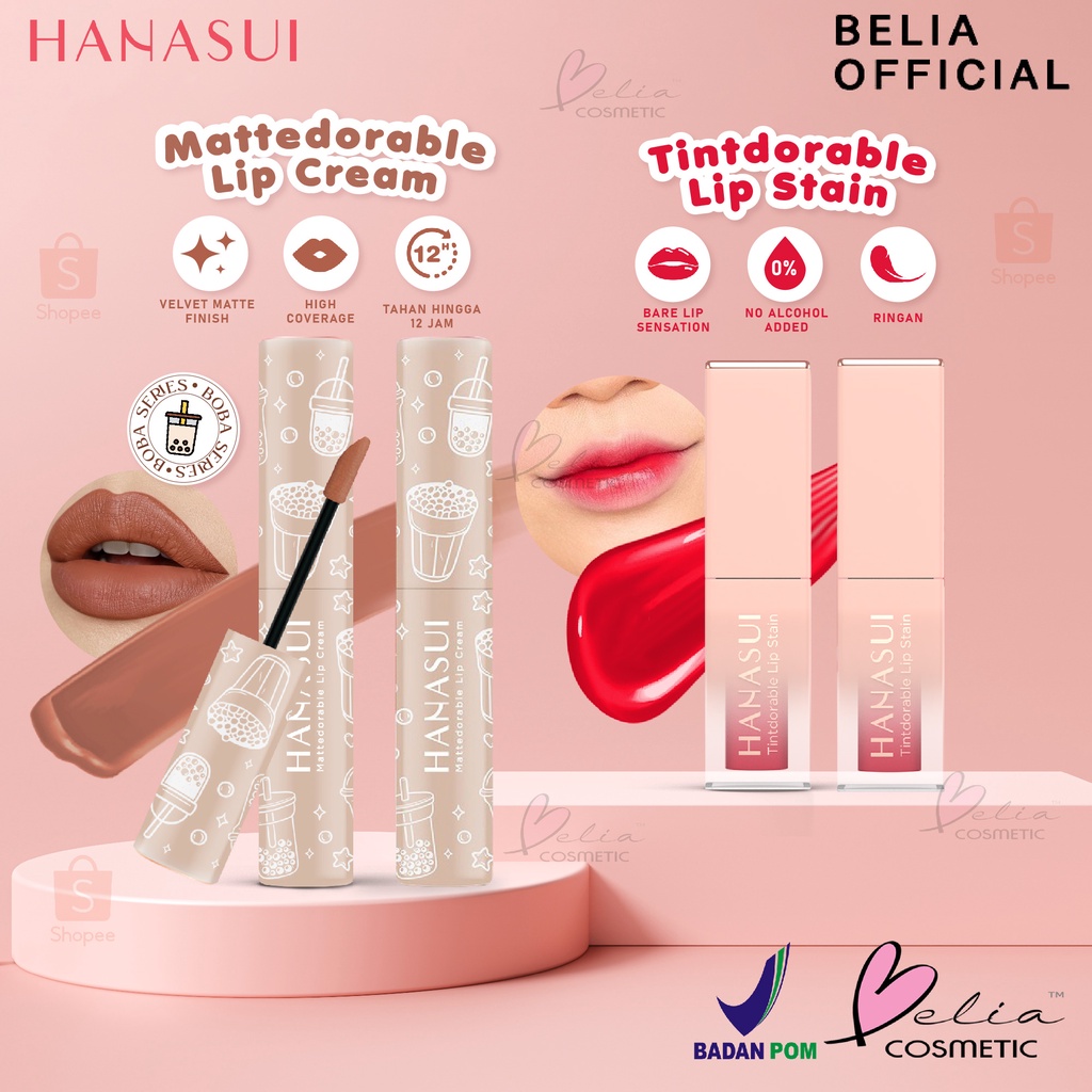 ❤ BELIA ❤ HANASUI Mattedorable Lip Cream | Tintdorable Lip Tint | Tintdorable Lip Stain | Lip Tint | BPOM | HALAL | Liptint lipstick kosmetik bibir aqua jelly tint transferproof