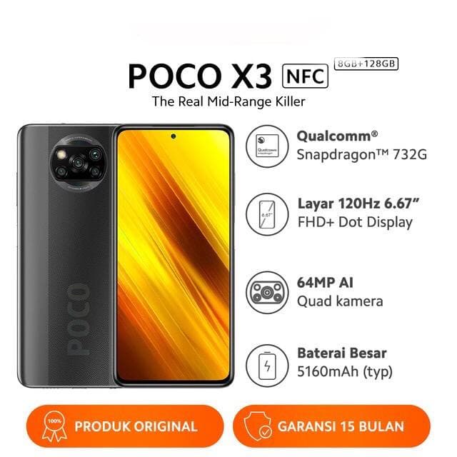 Xiaomi Poco X3 NFC [6GB+64GB - 8GB+128GB] Snapdragon 732G - 64MP Quad Camera Garansi Resmi Indonesia-8/128 Shadow Gray