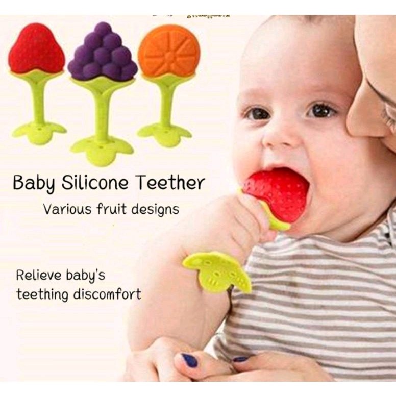 MAINAN GIGITAN BAYI BENTUK BUAH SILIKON TEETHER LATIH GUSI DAN GENGGAM