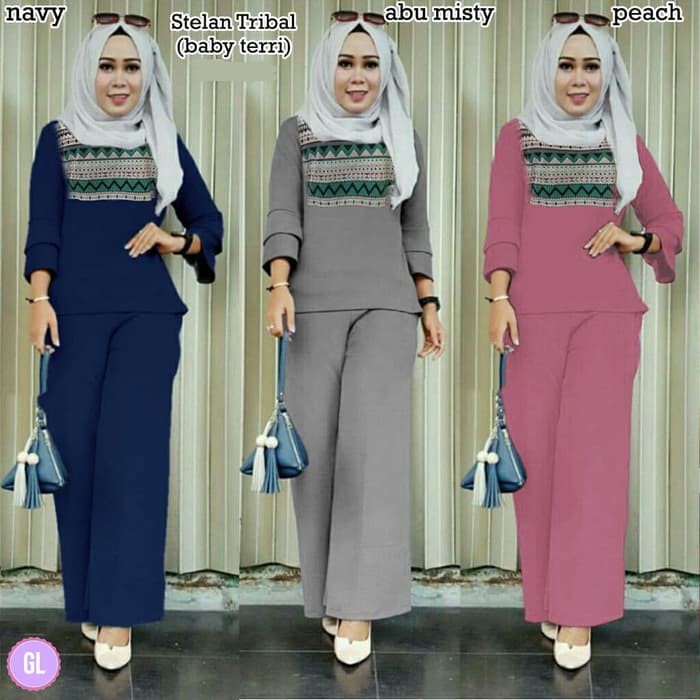 56214 setelan tribal/setelan muslim murah/setelan kulot muslim