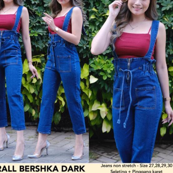 [ QJP ] REALPIC  OVERALL BERSHKA BOYFRIEND - baju kodok jeans / overall wanita mischa dark BIG SIZE