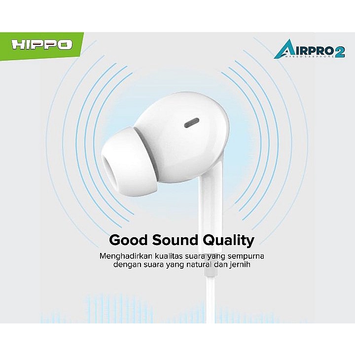 Hippo Headset AIRPRO 2 Stereo Wired Earphone Handsfree Original Ori