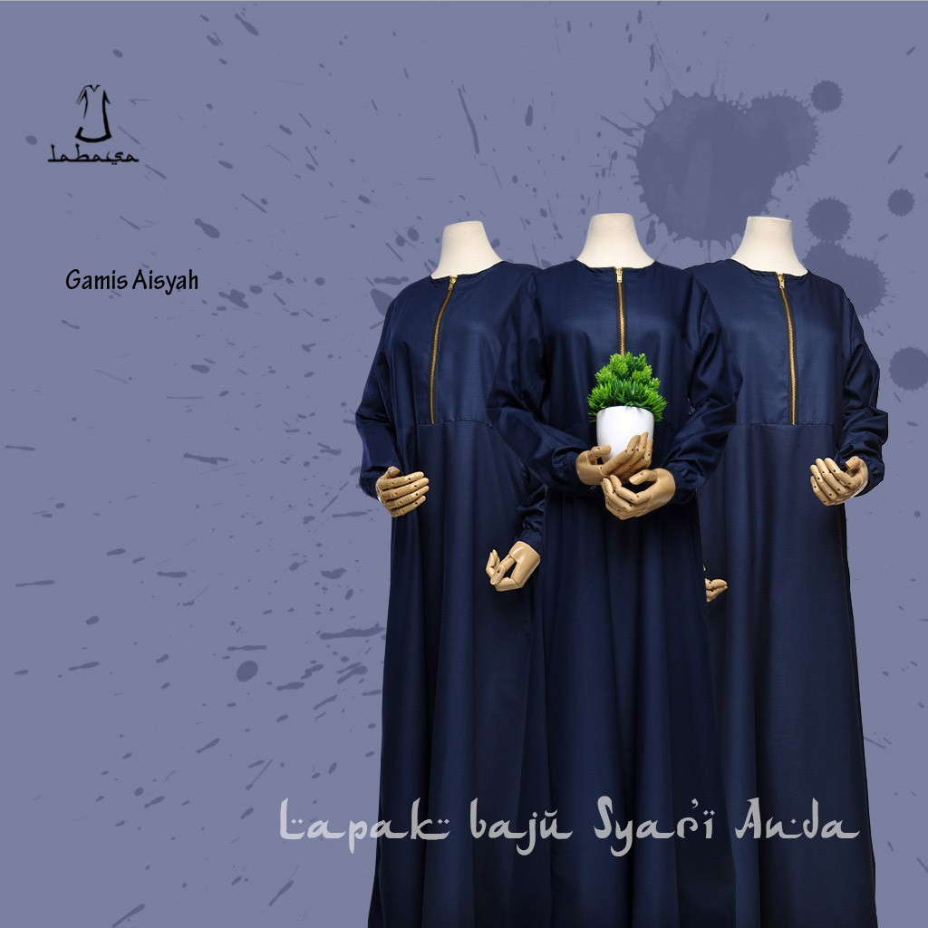 Labasa Gamis Syari Polos Toyobo Aneka Warna Gelap | Gamis Only | Bisa COD-Navy