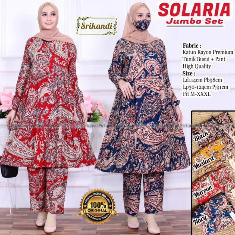 Baju Solaria Jumbo Set Tunik Busui + Pant High Quality
