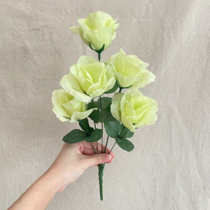 Bunga Mawar hias Rose Impor  FL X5 P:40cm (satuan) Bunga Artificial / Bunga Plastik / Bunga Dekorasi-Lime