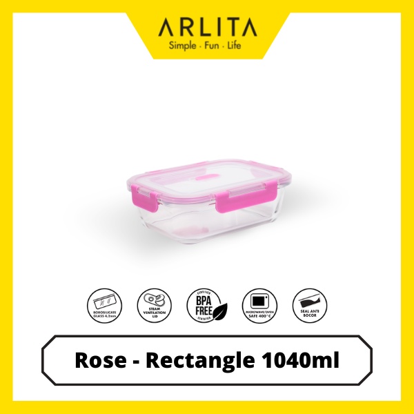 ARLITA ROSE SET - RECTANGLE - GLASS CONTAINER SET ISI 3