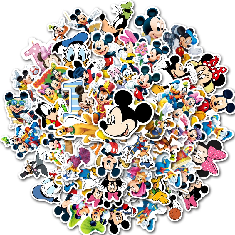 50 Mickey Minnie Cartoon Stickers Cute Mickey Mouse Waterproof Stickers Luggage Laptop Refrigerator Stickers for Children