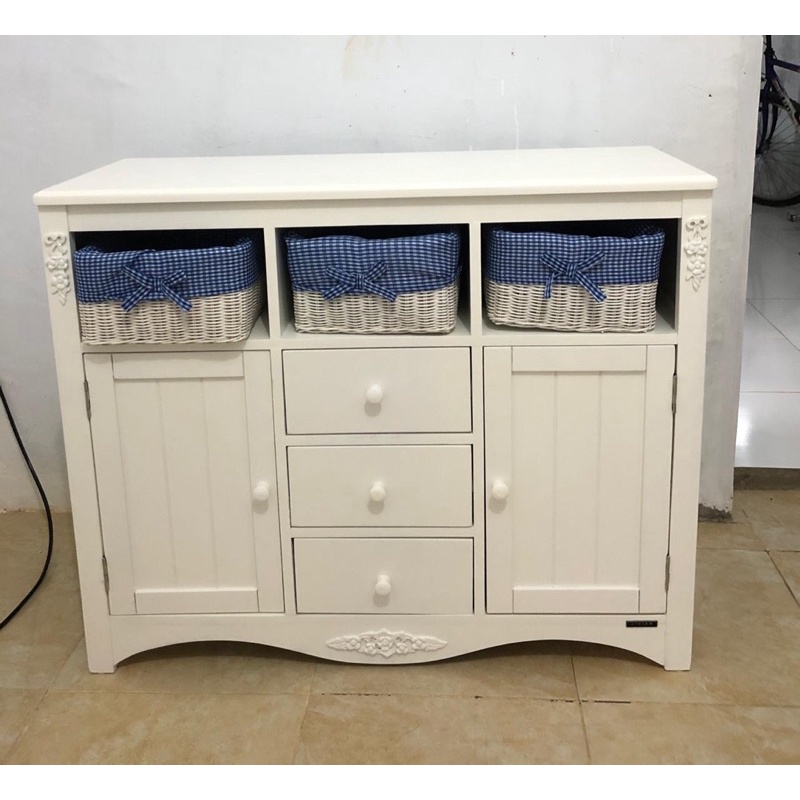 lemari drawer set keranjang rotan