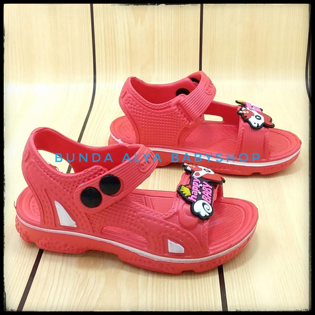 Sendal Anak Perempuan Usia 3 4 5 Tahun MERAH Happy Baby - Sepatu Sandal Karet Anak Cewek Karet Unicorn Anti Licin Size 24 - 29