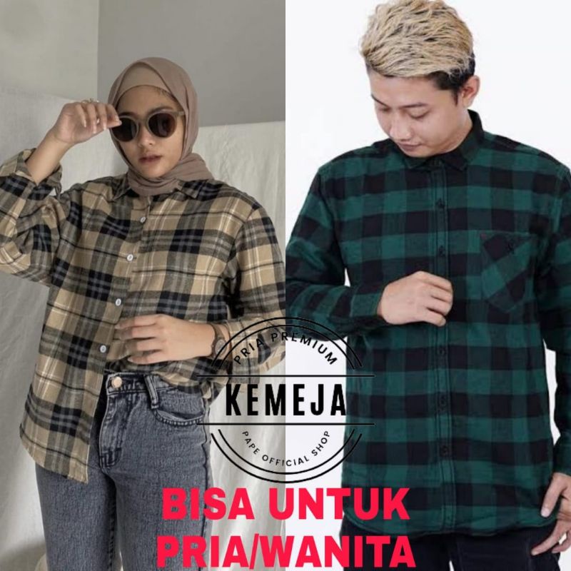 Kemeja Flanel Pria Wanita Lengan Panjang Oversize Motif Kotak Kotak Unisex-1