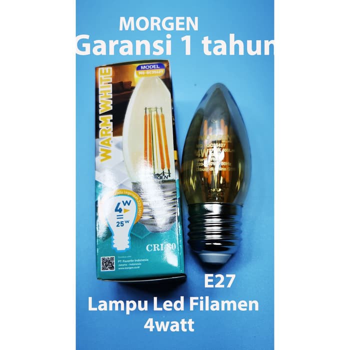 Lampu LED Filamen 4 watt  Edison C35 bulb MORGEN garansi 1 tahun
