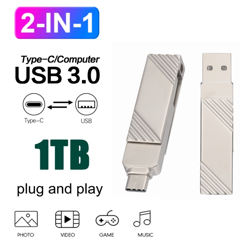 Pendrive 2 in 1 Type-c Metal 1TB High capacity High s peed Type-C Dual USB Flash Memory Drive