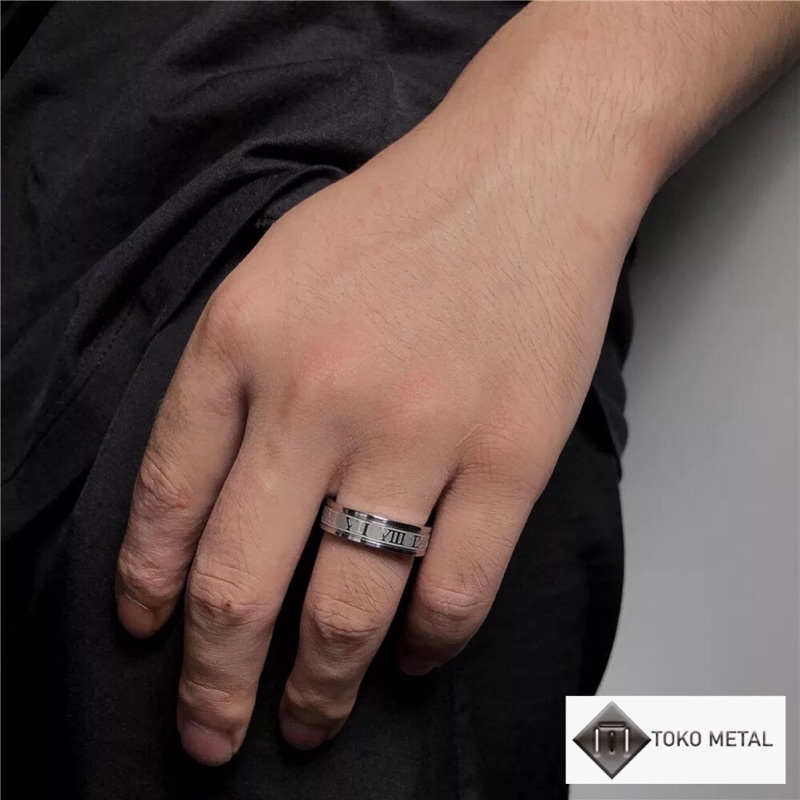 Cincin Titanium Motif Romawi Anti karat Pria &amp; Wanita [ Toko Metal ]