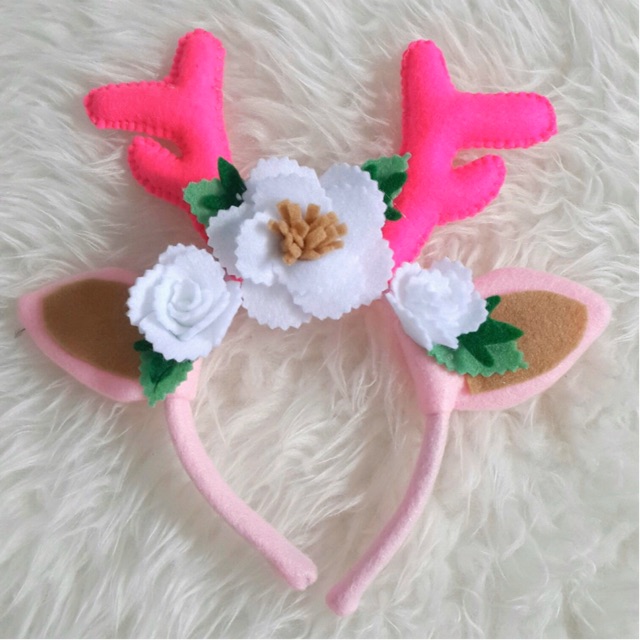 Bando Natal Rusa Bunga Pink Flower Glitter Snow Merry Christmas Snowman