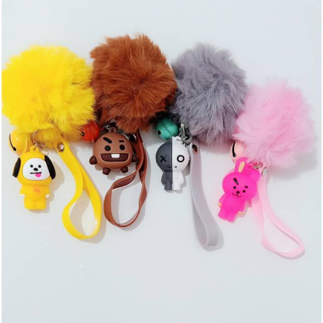 NEW  IMPORT BT21 GANTUNGAN KUNCI RING POMPOM